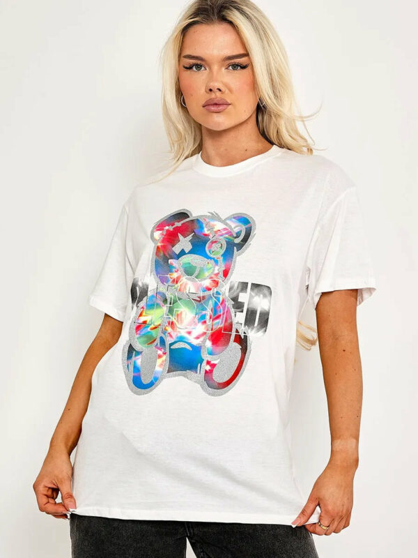 White Blessed Teddy Graphic Printed T-Shirt - Mckenzie