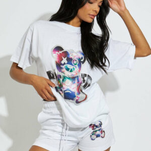 White Blessed Teddy Oversized T-Shirt & Shorts Set - Blaire