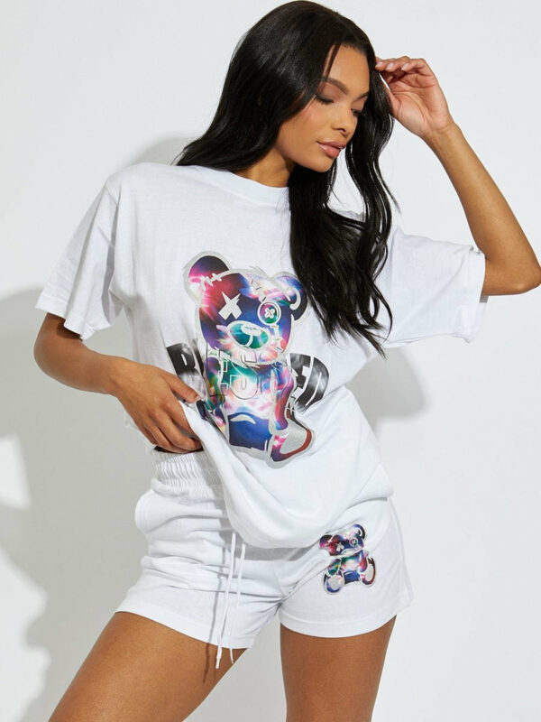 White Blessed Teddy Oversized T-Shirt & Shorts Set - Blaire