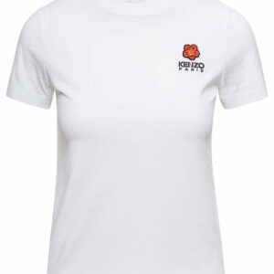 White Crewneck T-Shirt With Logo Embroidery In Cotton Woman