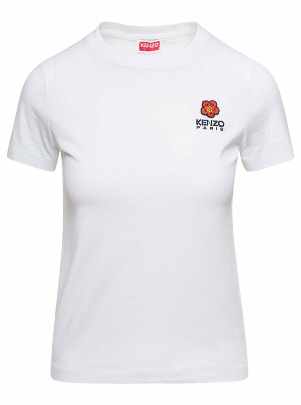 White Crewneck T-Shirt With Logo Embroidery In Cotton Woman