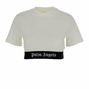 White Cropped T-Shirt With Jacquard Logo In Cotton Woman