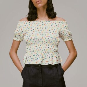 White Floral Print Bardot Top