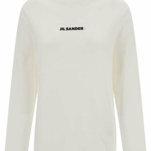 White Long Sleeve T-Shirt With Contrasting Logo Print In Cotton Woman