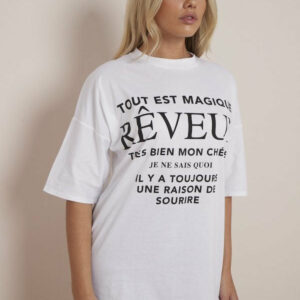 White Reveur Printed Oversized T-Shirt - Lilyana