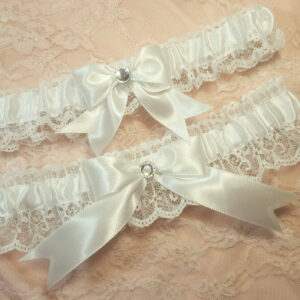 White Satin & Lace Wedding Garter Belt Or 2Pc Set