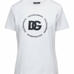 White T-Shirt With Logo Lettering Print In Cotton Woman