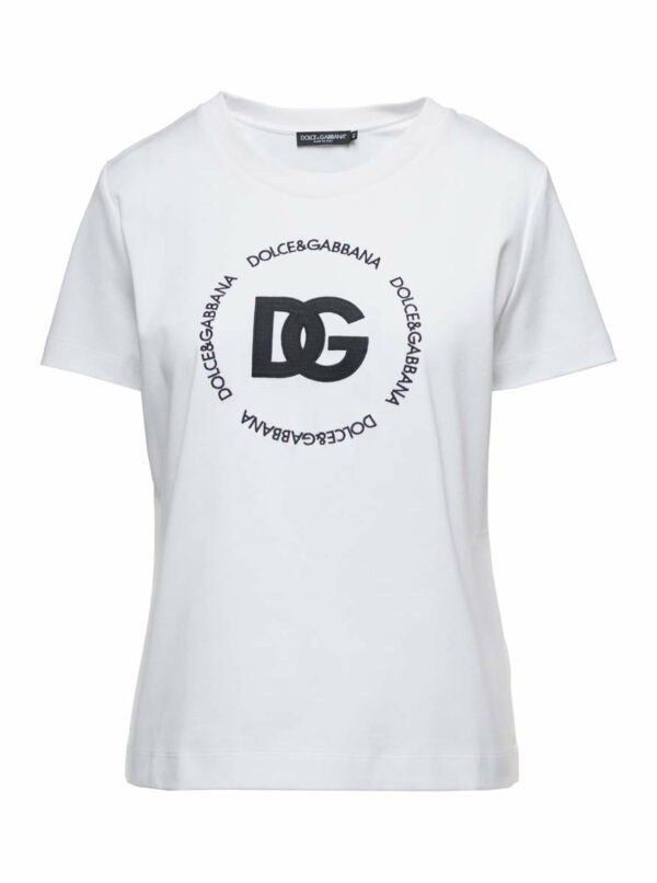 White T-Shirt With Logo Lettering Print In Cotton Woman