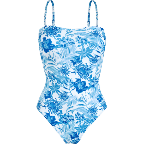 Women Bustier One-piece Swimsuit Tahiti Flowers - Swimming Trunk - Facette - White - Size S - Vilebrequin