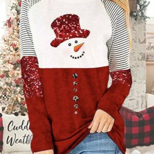 Women Casual Christmas Winter Polyester Long sleeve Crew Neck Regular H-Line Regular T-shirt