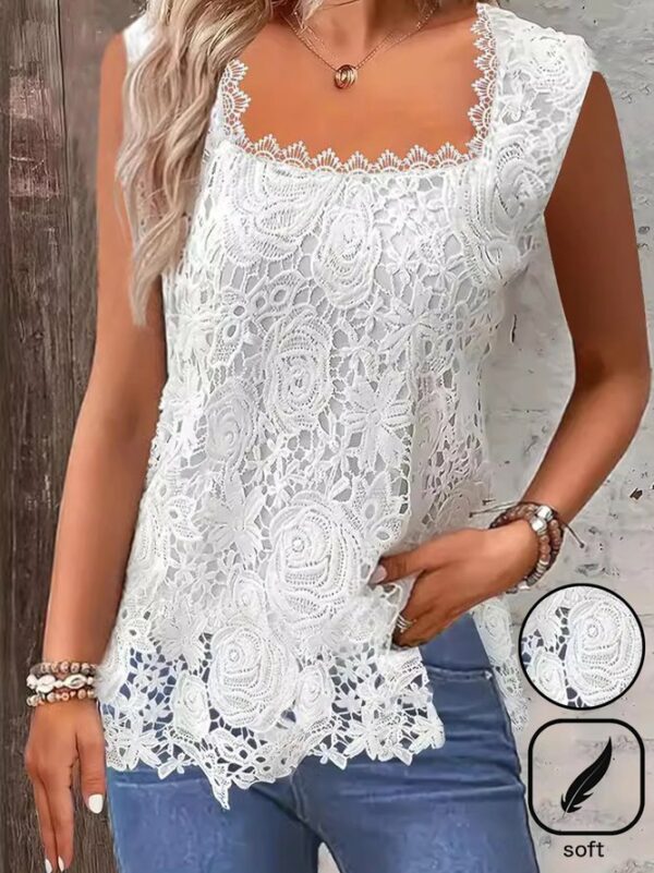 Women Casual Plain Summer Daily Loose Lace Sleeveless Regular Regular Tank Tops