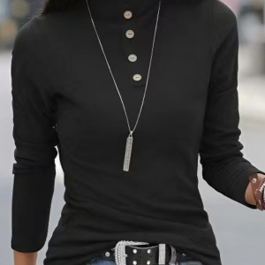 Women Casual Plain Winter Buttoned Daily Regular H-Line Regular Medium Elasticity T-shirt