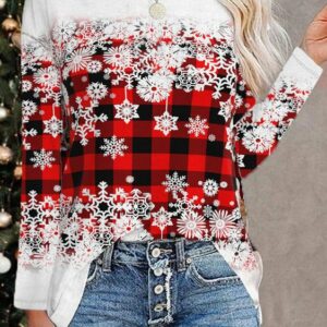 Women Casual Snowflake Autumn Spandex Micro-Elasticity Loose Long sleeve Regular Regular T-shirt