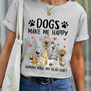 Women Casual Summer Dog Micro-Elasticity Loose Short sleeve Crew Neck Regular T-Line T-shirt