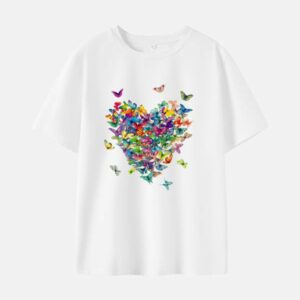 Women Colorful Butterfly Print Cotton Stain Resistant Short Sleeve T-shirt