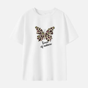 Women Cotton Stain Resistant Leopard Butterfly And Letter Print Short Sleeve T-shirt