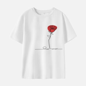 Women Cotton Stain Resistant Red Roses And Letters Print Short Sleeve T-Shirt