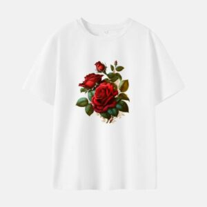 Women Floral Print Cotton Stain Resistant Short Sleeve T-shirt