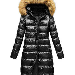 Women Jacket Black Puffer Coat Faux Fur Hooded Long Sleeves Quilted Jacket For Winter Cozy Active Outerwear