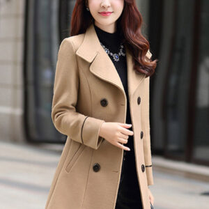 Women Pea Coat Woolen Trench Coat Long Sleeve Buttons Winter Coat Cozy Active Outerwear