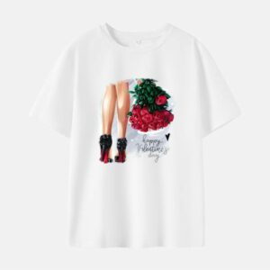 Women Rose Beauty Print Cotton Stain Resistant Short Sleeve T-shirt