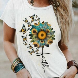 Women Sunflower Short Sleeve T-shirt