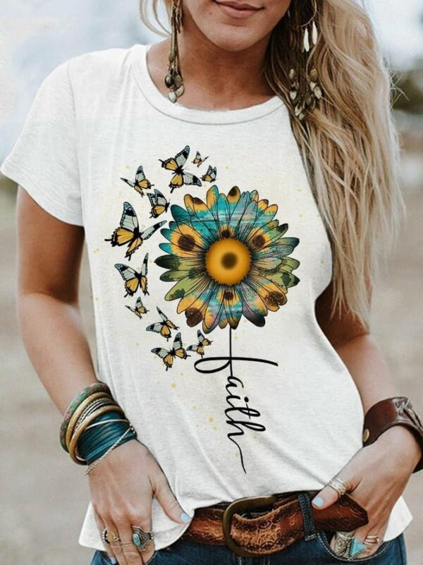 Women Sunflower Short Sleeve T-shirt