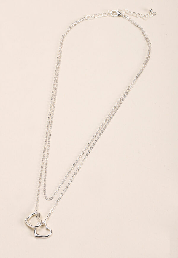 Womens 2 Layer Silver Heart Necklace