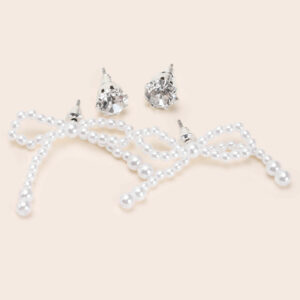 Womens 2pk Diamante & Pearl Bow Earrings