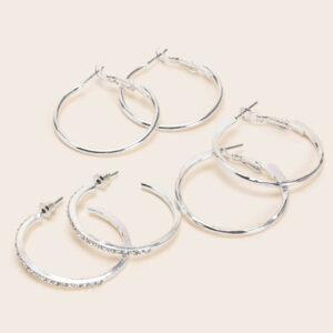 Womens 3pk Silver Hoop Earrings