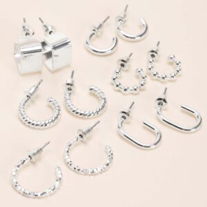 Womens 6pk Silver Fashion Mini Hoop Earrings