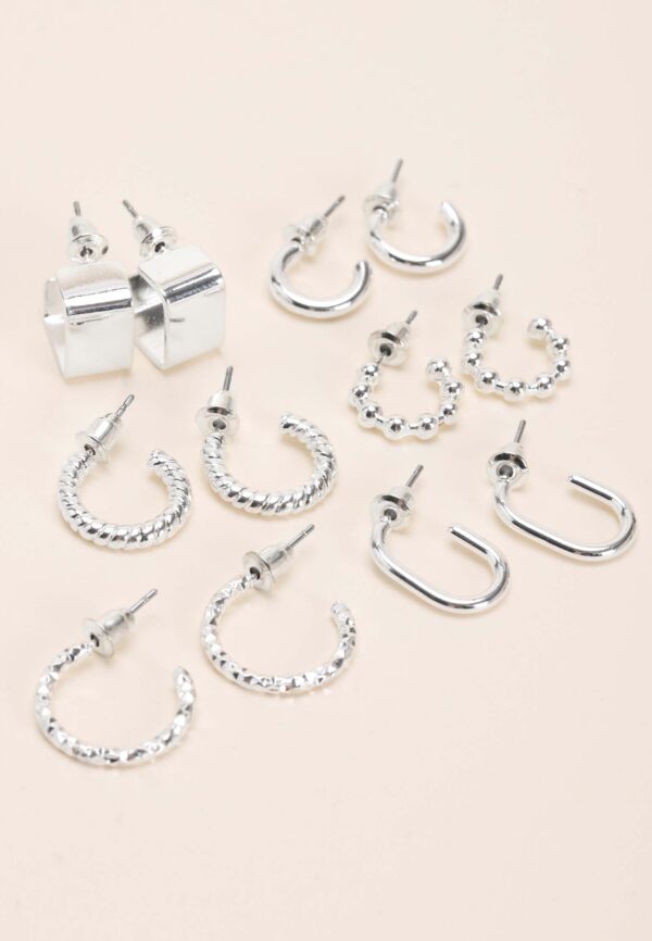 Womens 6pk Silver Fashion Mini Hoop Earrings