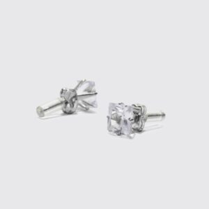 Womens 8Mm Square Stud Diamante Earrings - Grey - One Size, Grey