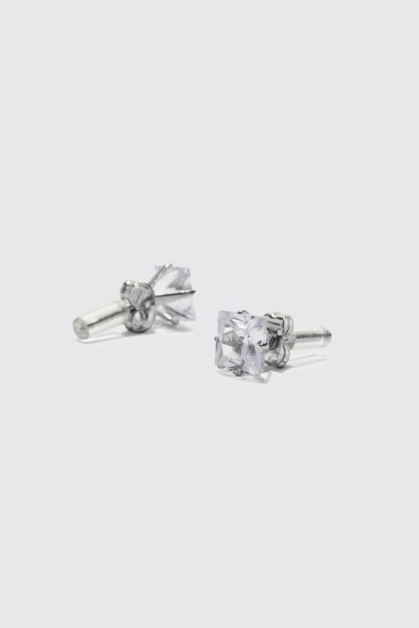 Womens 8Mm Square Stud Diamante Earrings - Grey - One Size, Grey