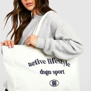 Womens Active Lifestyle Oversized Canvas Tote Bag - White - One Size, White