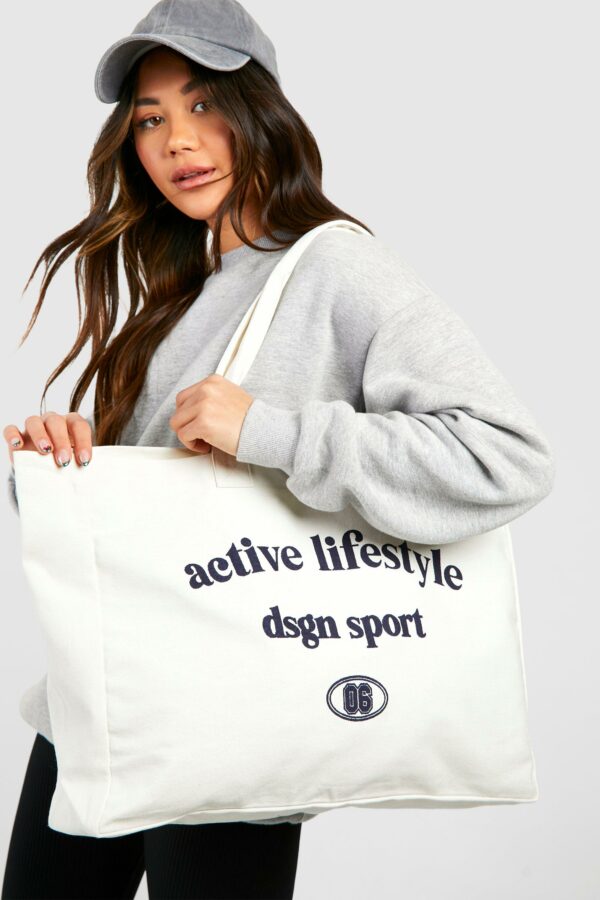 Womens Active Lifestyle Oversized Canvas Tote Bag - White - One Size, White