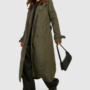 Womens Belted Trench Coat - Green - 8, Green