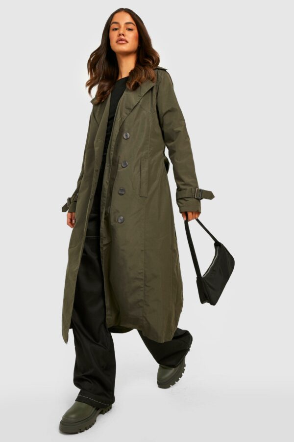 Womens Belted Trench Coat - Green - 8, Green