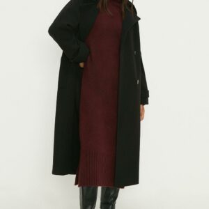 Womens Belted Wool Look Trench Coat