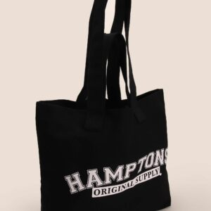 Womens Black Canvas Hamptons Slogan Tote Bag