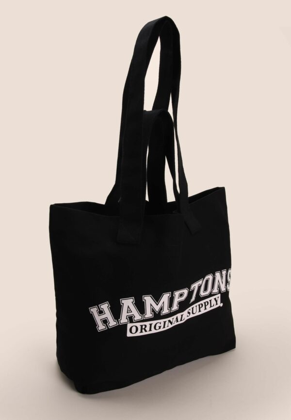 Womens Black Canvas Hamptons Slogan Tote Bag