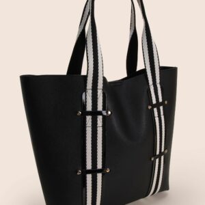 Womens Black Contrast Strap Tote Bag