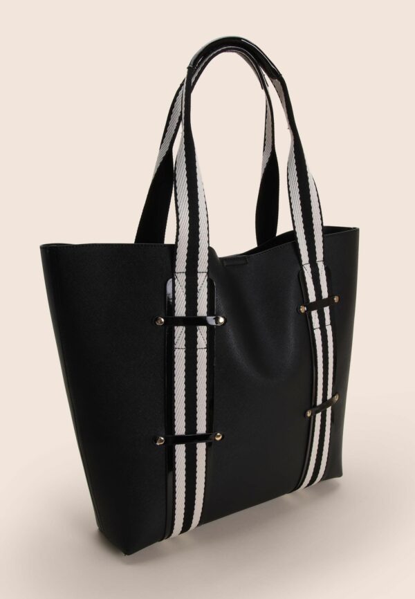 Womens Black Contrast Strap Tote Bag