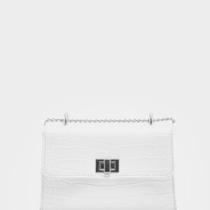 Womens Black Croc Lock Crossbody Bag - White - One Size, White