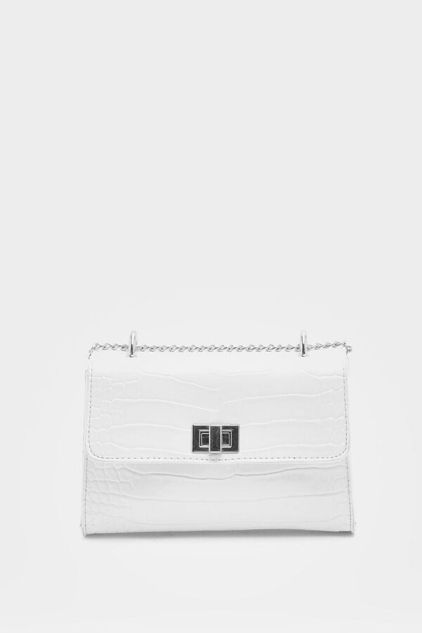 Womens Black Croc Lock Crossbody Bag - White - One Size, White