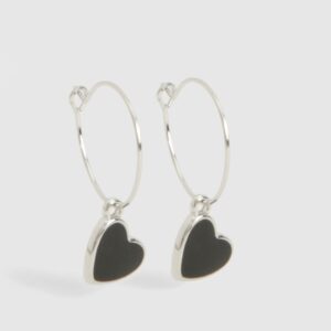 Womens Black Heart Drop Silver Earrings - Grey - One Size, Grey