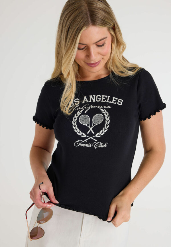 Womens Black Los Angeles Slogan Ribbed T-shirt