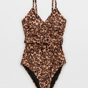 Aerie Leopard Wrap One Piece Swimsuit Women's Toasty S