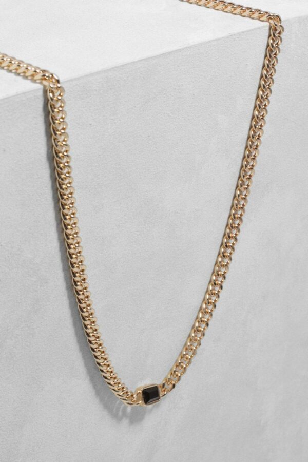 Womens Black Single Stone Station Chain Necklace - Gold - One Size, Gold