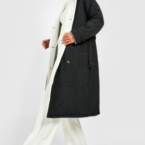 Womens Borg Lined Padded Trench Coat - Black - 10, Black